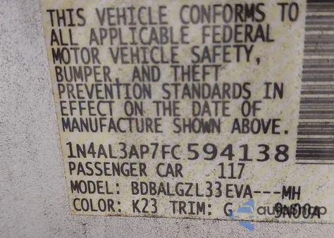 2015 Nissan Altima 2.5 S из США, поврежденный, VIN 1N4AL3AP7FC594138